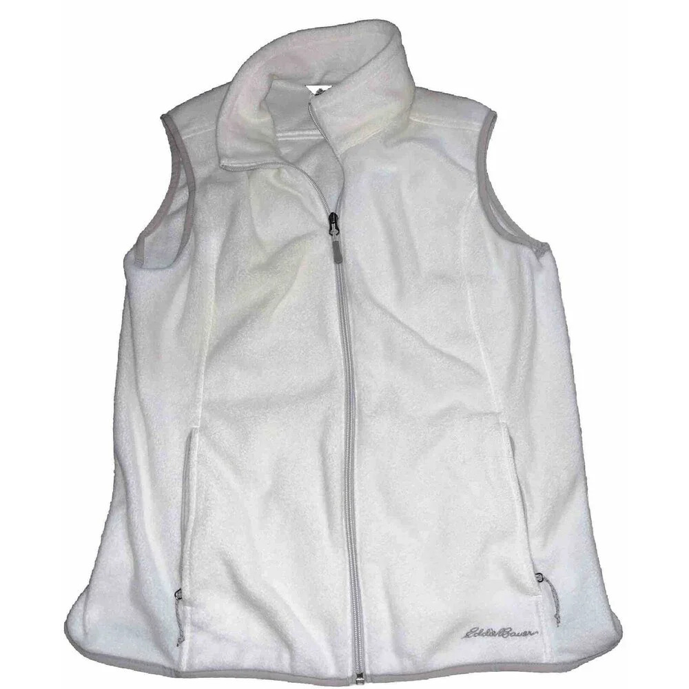 Eddie Bauer Women’s Winter White w tan‎ Full Zipper Fleece Vest Size Large
